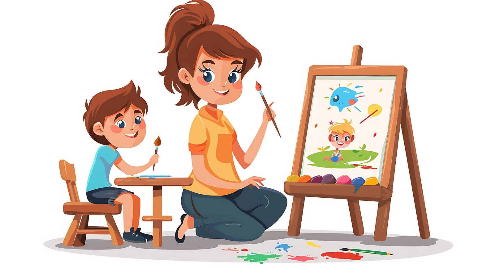 Pre-School Art Class with Teacher and Children — free download from Dotvec