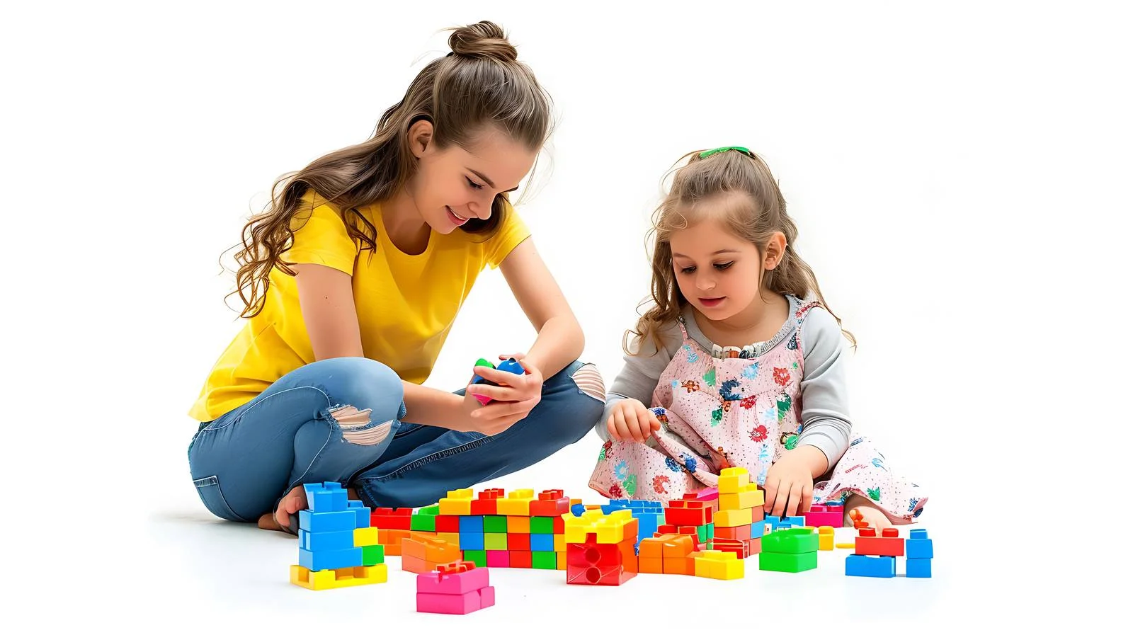 Teacher Engaging Girl in Kindergarten Play — free download from Dotvec