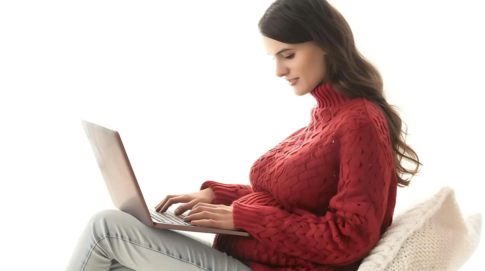Young Pregnant Woman Using Laptop — free download from Dotvec