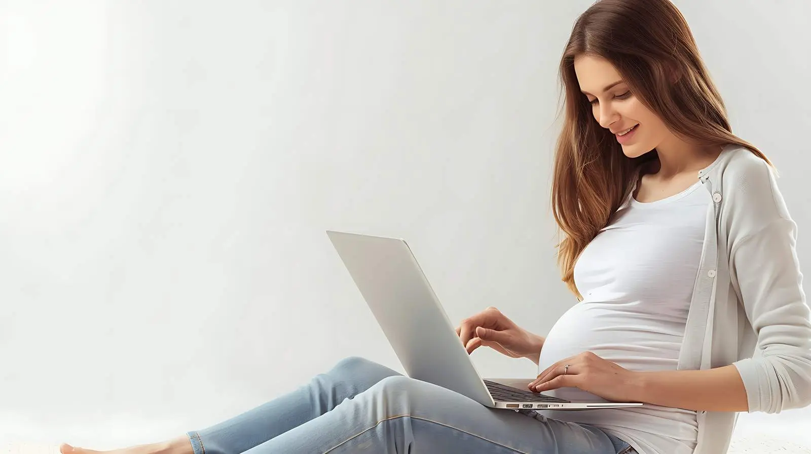 Young Pregnant Woman Using Laptop — free download from Dotvec