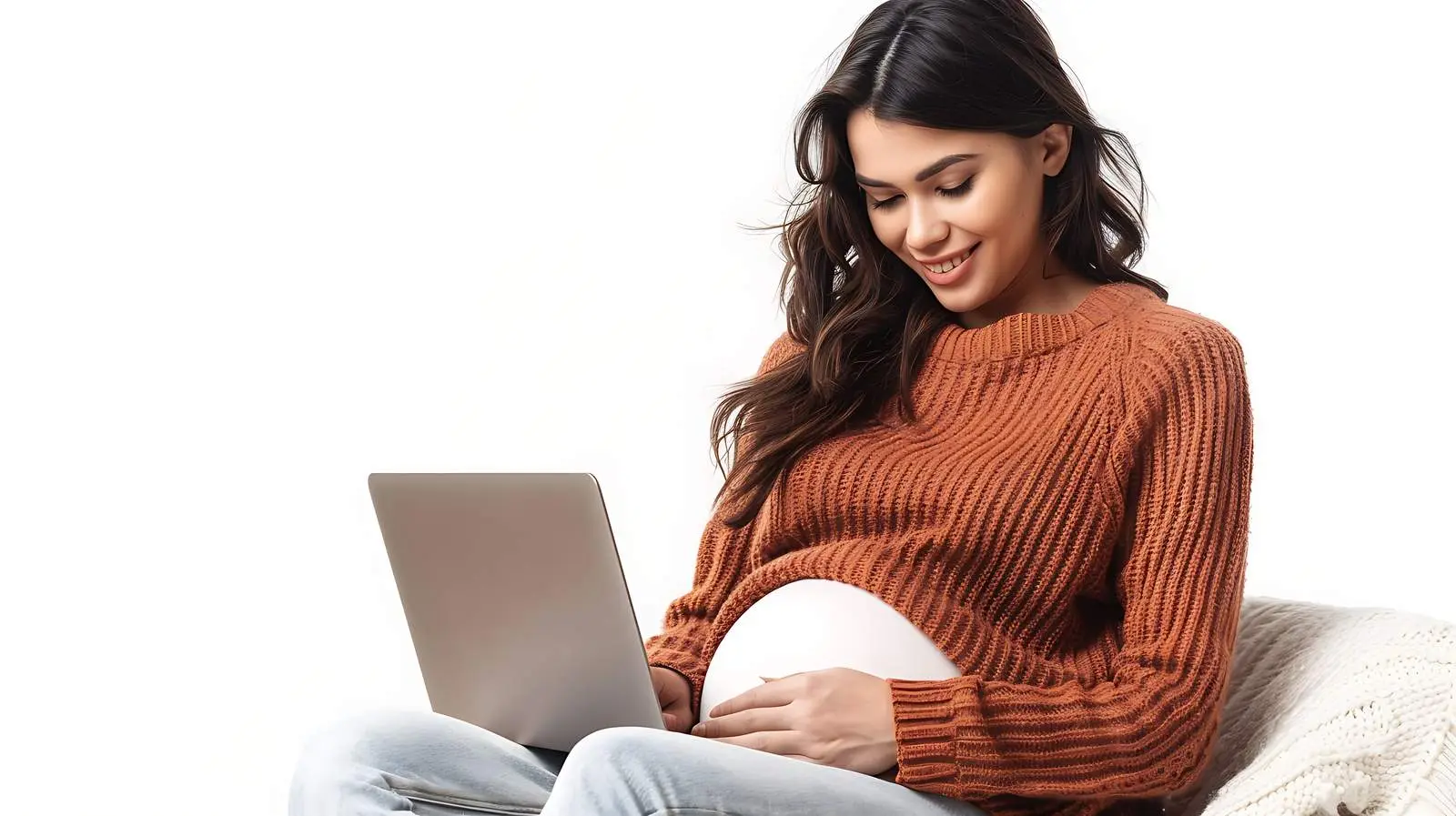 Young Pregnant Woman Using Laptop for Technology – free digital pregnancy image from Dotvec