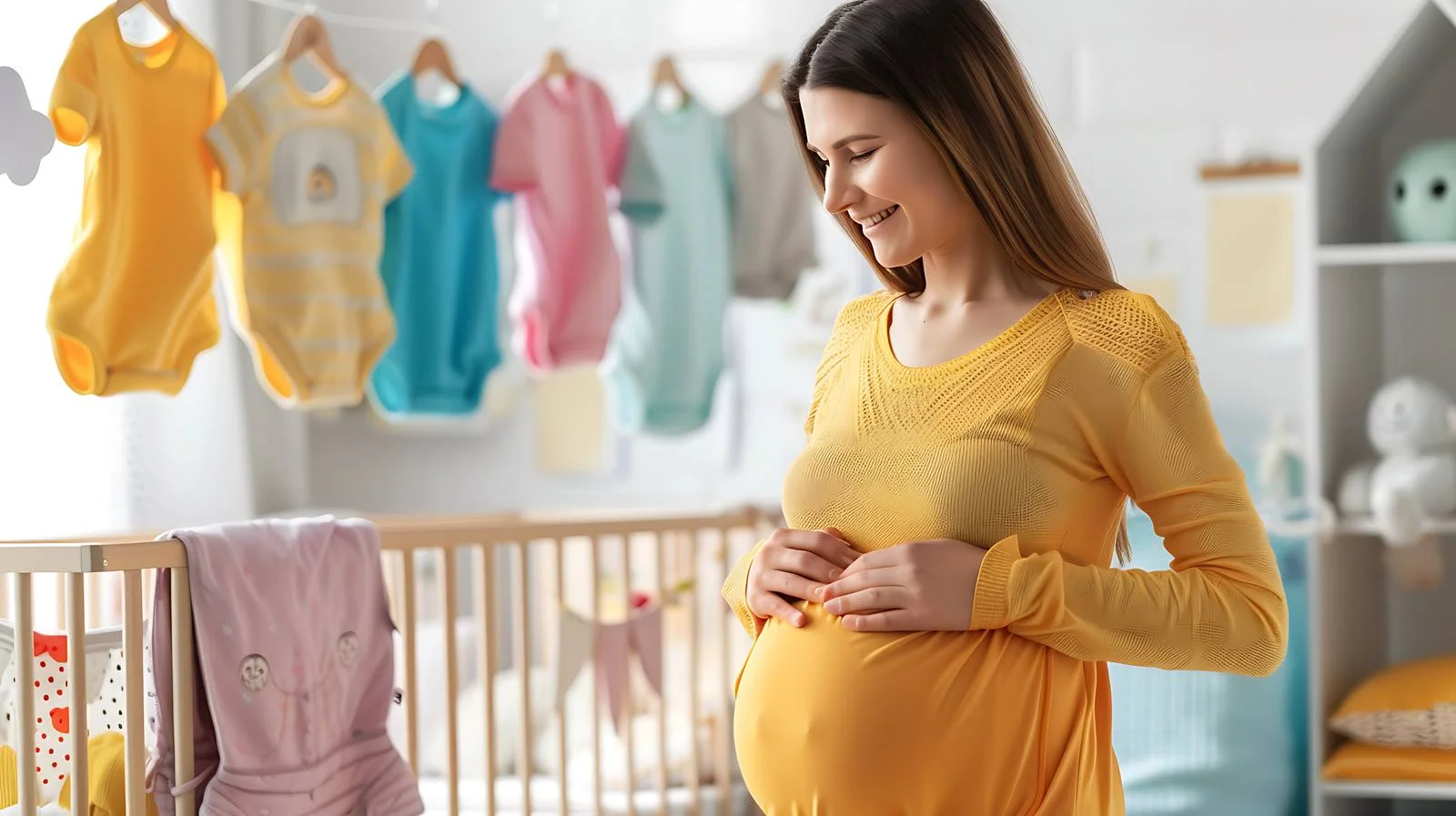 Anticipating Mother with Baby Clothes in Nursery — free download from Dotvec