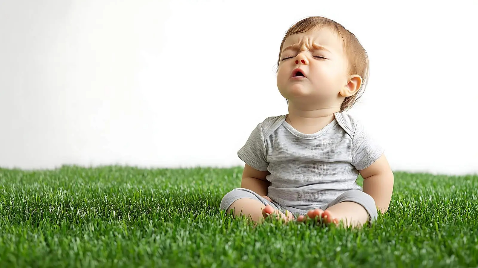 Baby Sneezing on Grass with White Background — free download from Dotvec