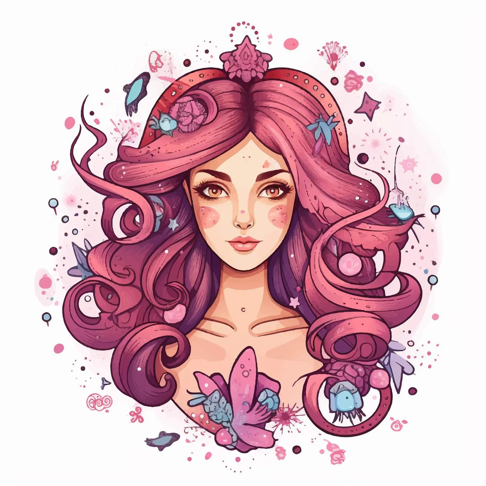 Cancer Zodiac Sign Doodle Postcard Decoration — free download from Dotvec