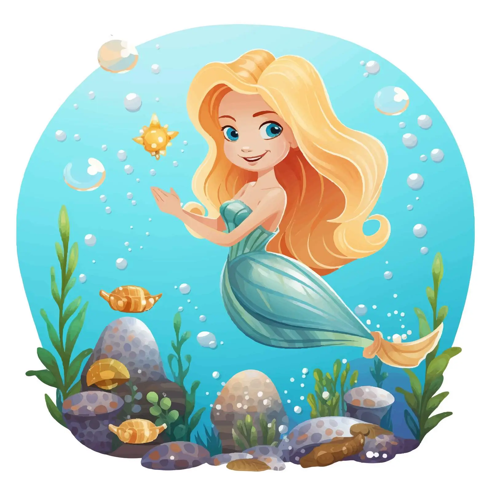 Blonde Mermaid with Blue Tail Vector Art — free download from Dotvec