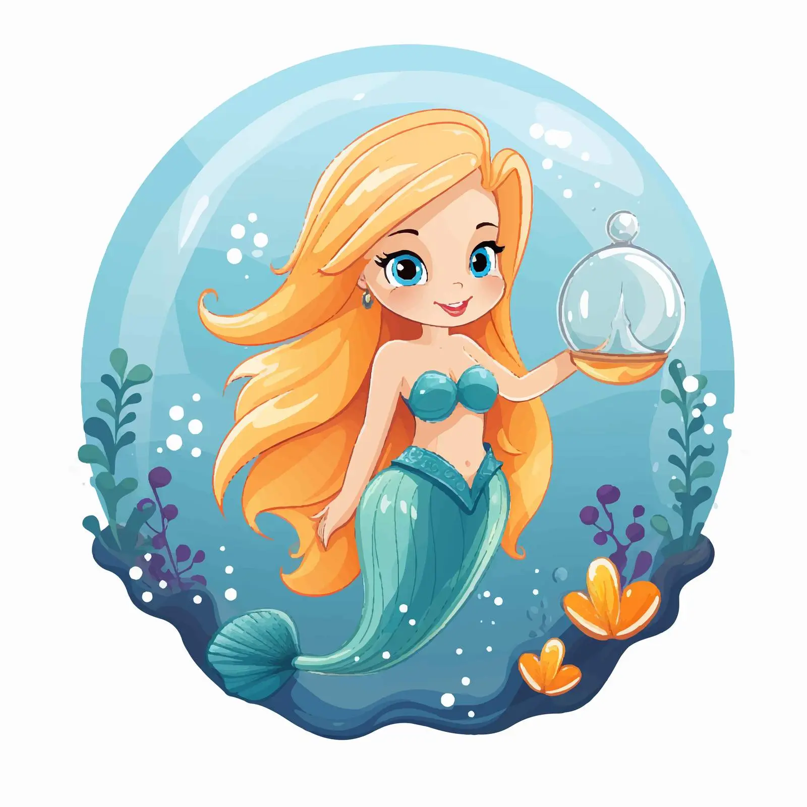 Beautiful Mermaid with Blonde Hair and Blue Tail — free download from Dotvec