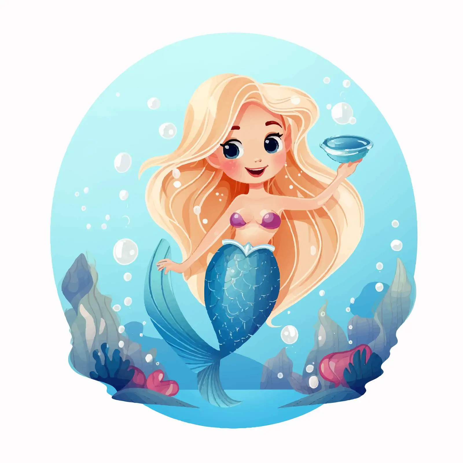 Beautiful Mermaid with Blonde Hair and Blue Tail — free download from Dotvec