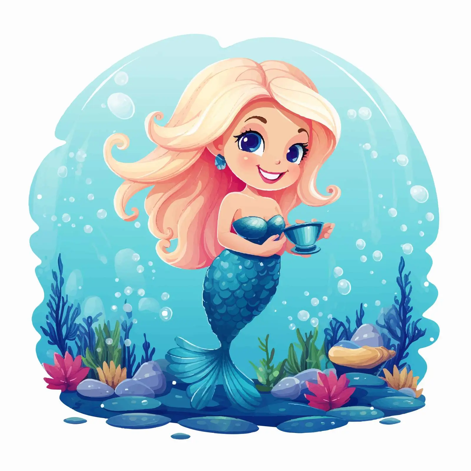 Beautiful Mermaid with Long Blonde Hair — free download from Dotvec