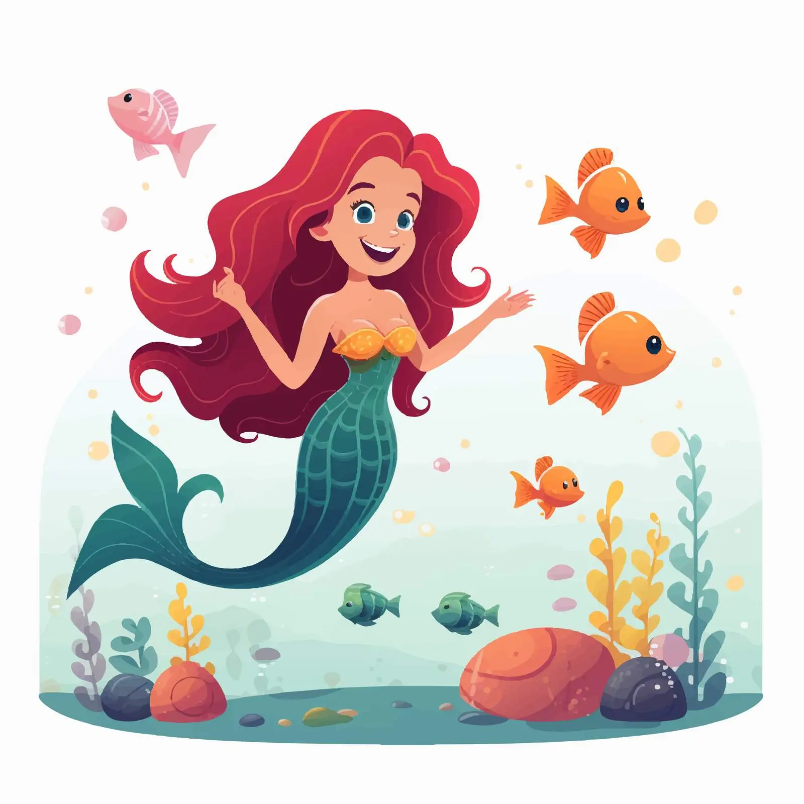 Pretty Mermaid with Long Red Hair Vector – free red hair image from Dotvec