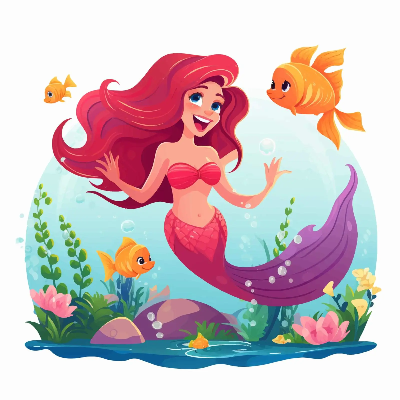 Cute Mermaid with Red Hair and Fish Tail – free red hair image from Dotvec