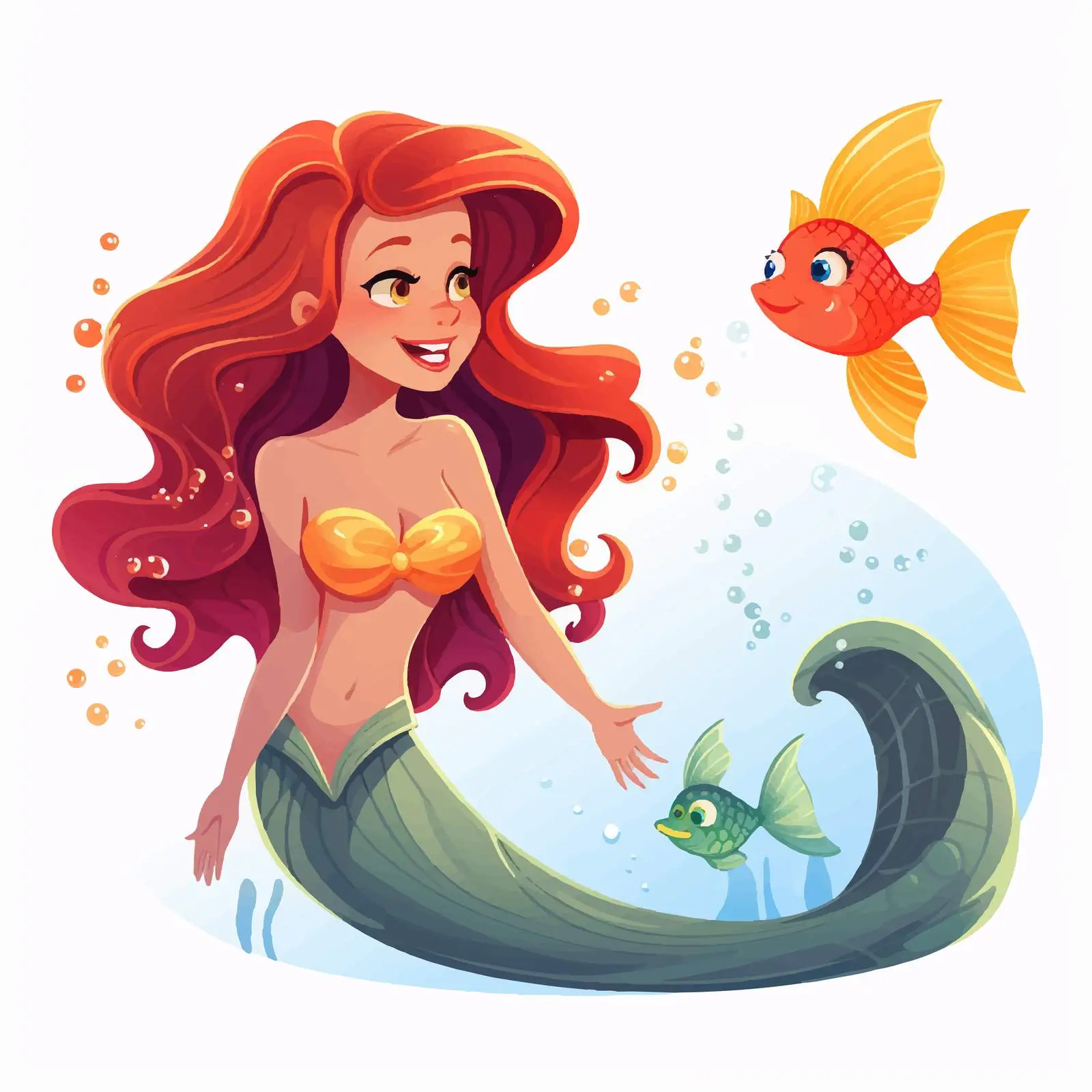 Cute Mermaid with Long Red Hair and Fish Tail – free red hair image from Dotvec