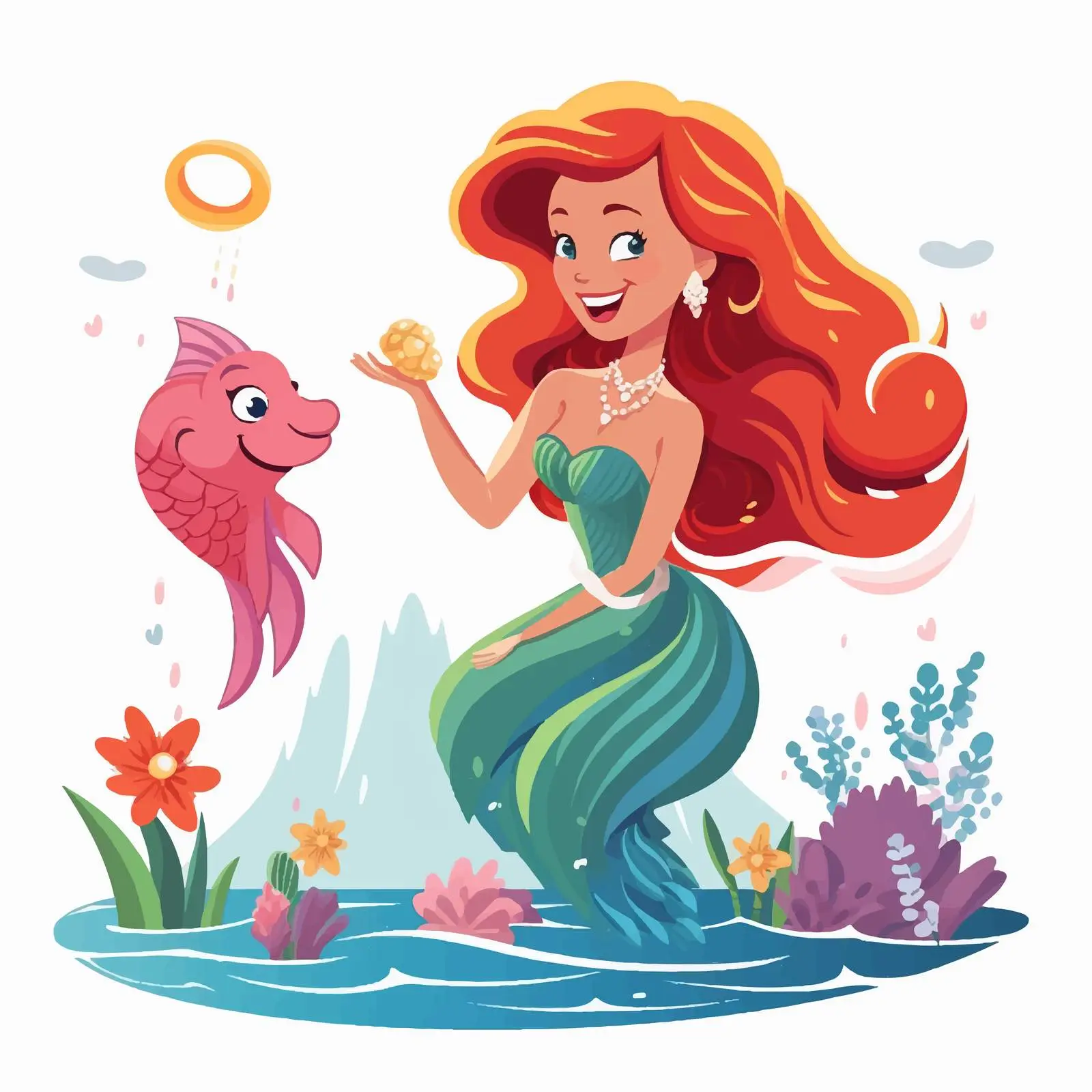 Cute Red-Haired Mermaid with Fish Tail Vector – free red hair image from Dotvec