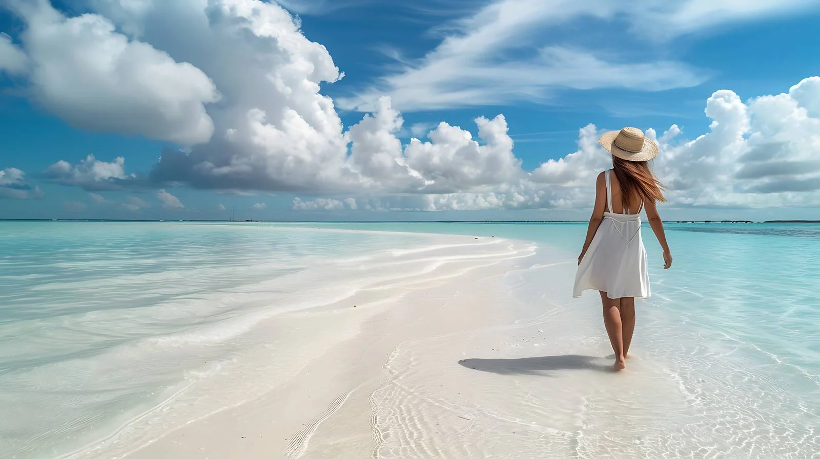 Woman Posing on Beach by Lagoon — free download from Dotvec