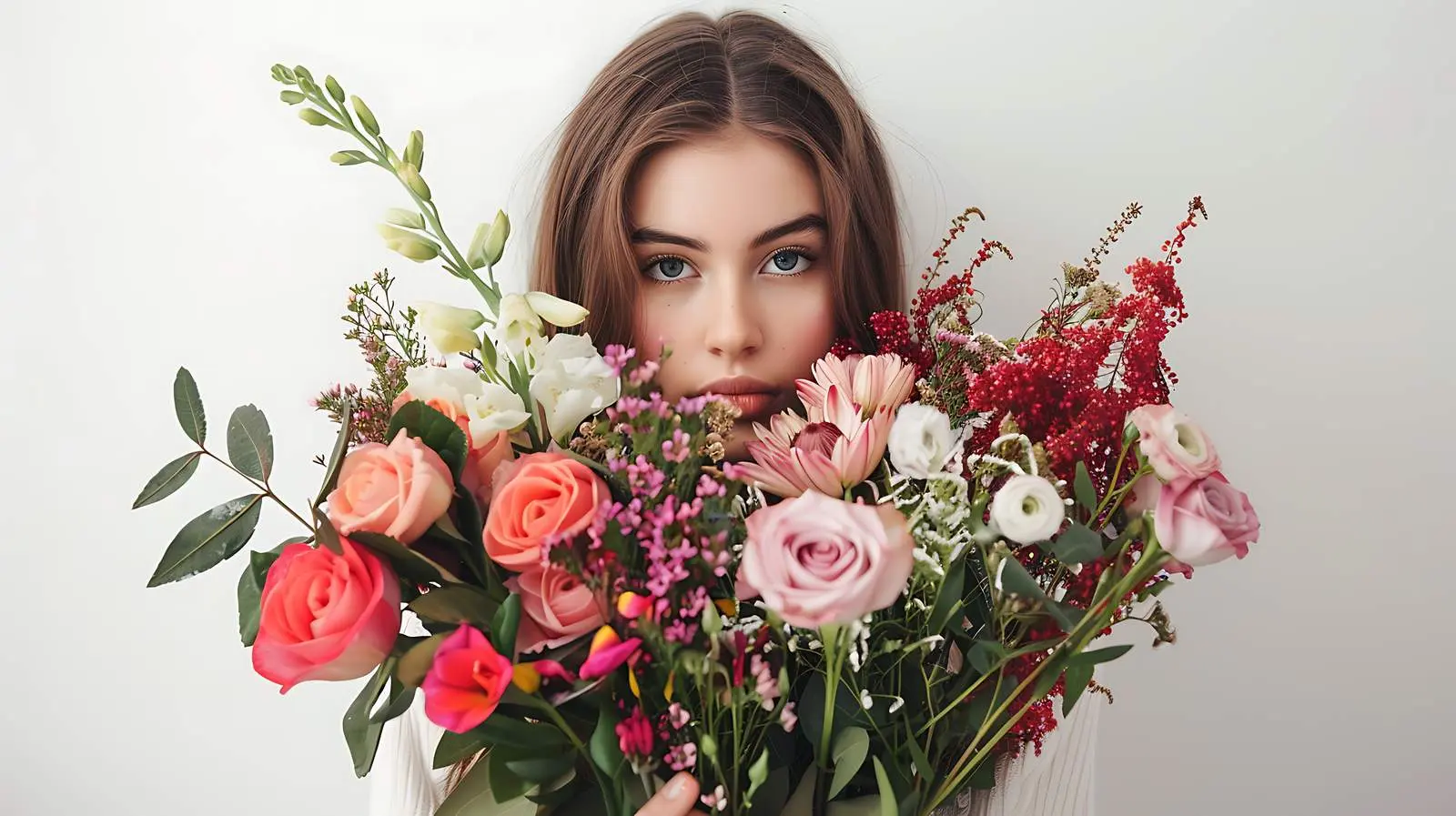 Woman Holding Beautiful Flower Bouquet – free pose image from Dotvec