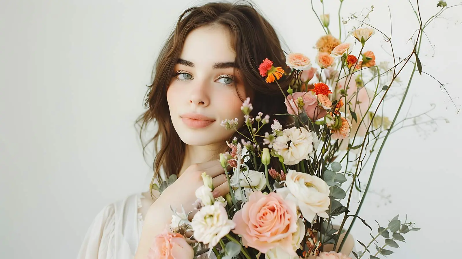 Woman Holding Beautiful Flower Bouquet — free download from Dotvec