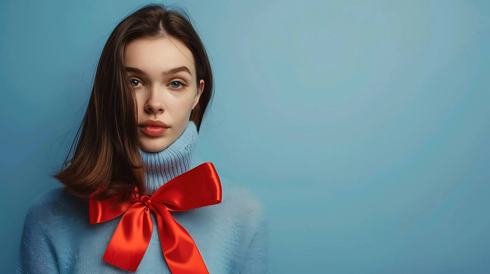 Elegant Woman with Red Ribbon Portrait — free download from Dotvec