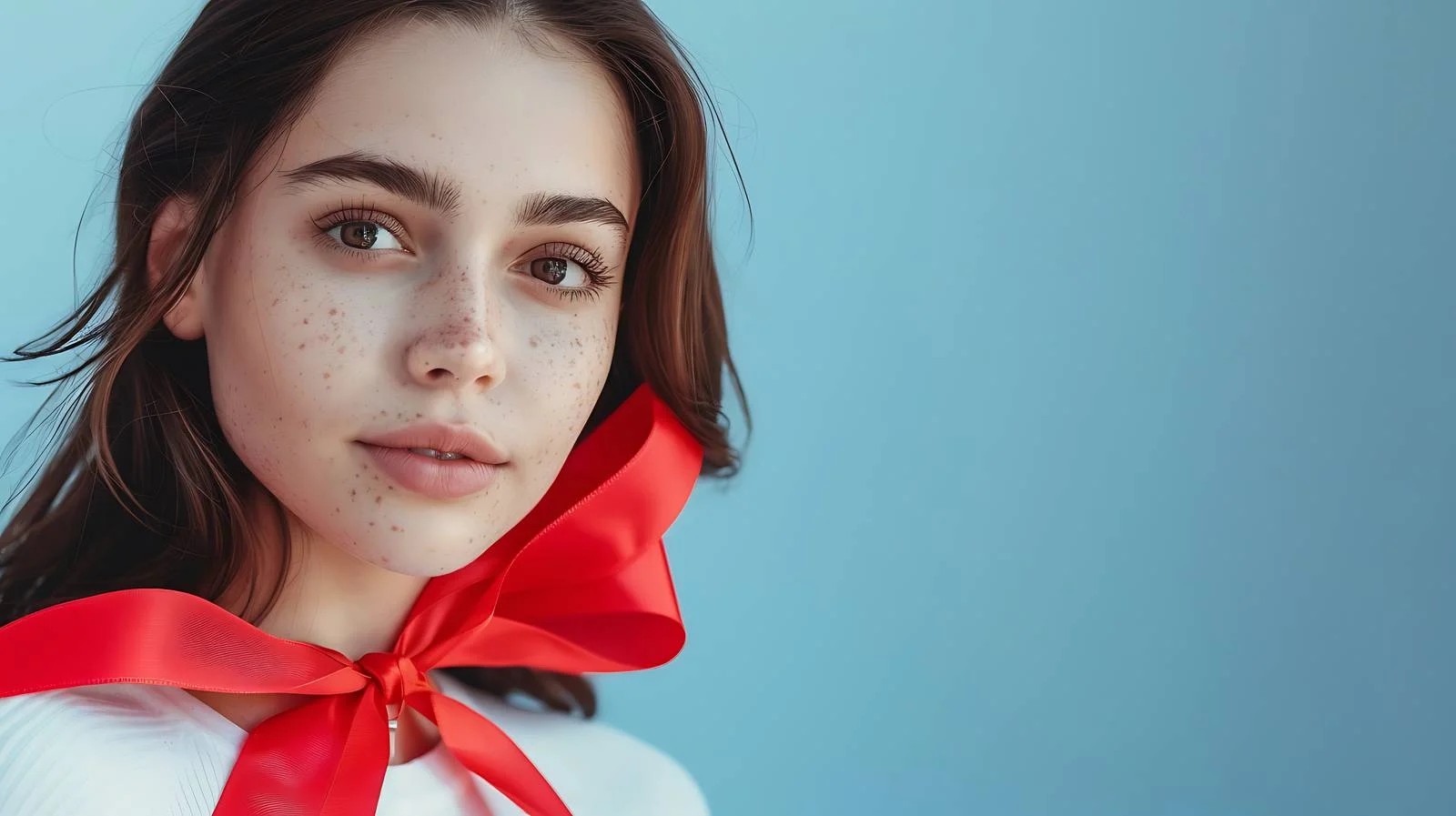 Elegant Woman Portrait with Red Ribbon — free download from Dotvec