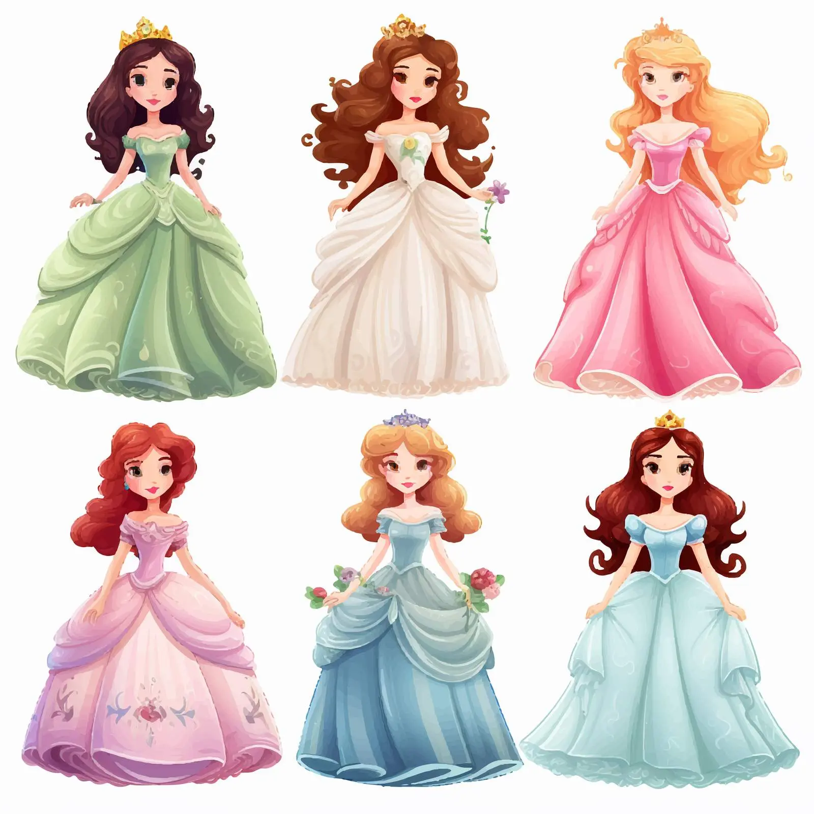 Princess in Beautiful Dresses Vector Art — free download from Dotvec