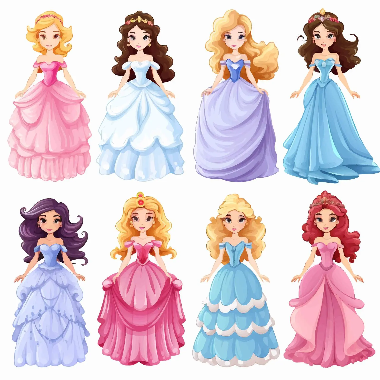 Princess in Various Elegant Dresses Vector Design — free download from Dotvec