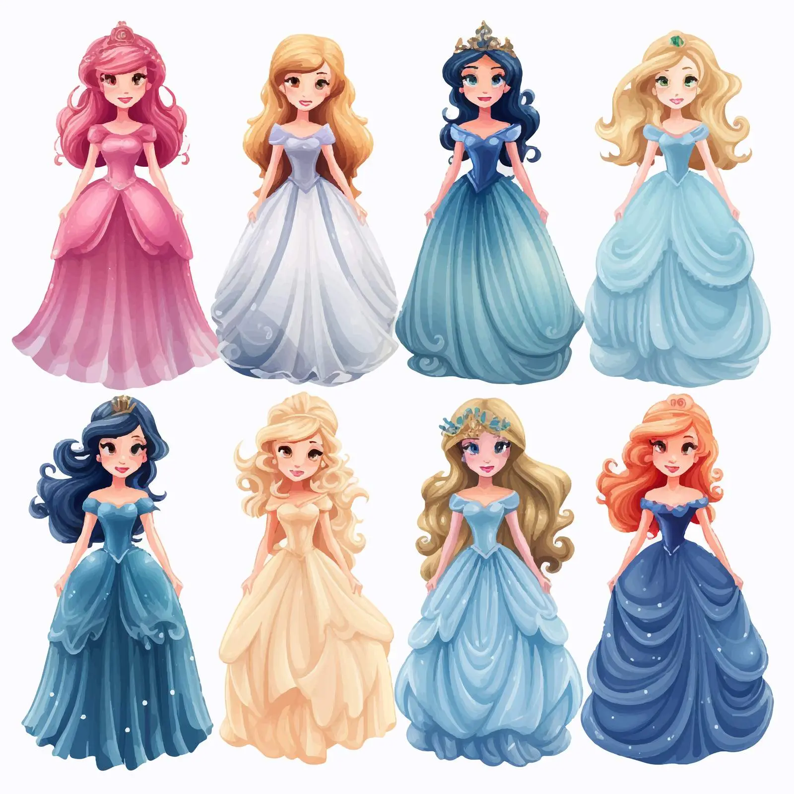 Princess in Various Beautiful Dresses Vector — free download from Dotvec