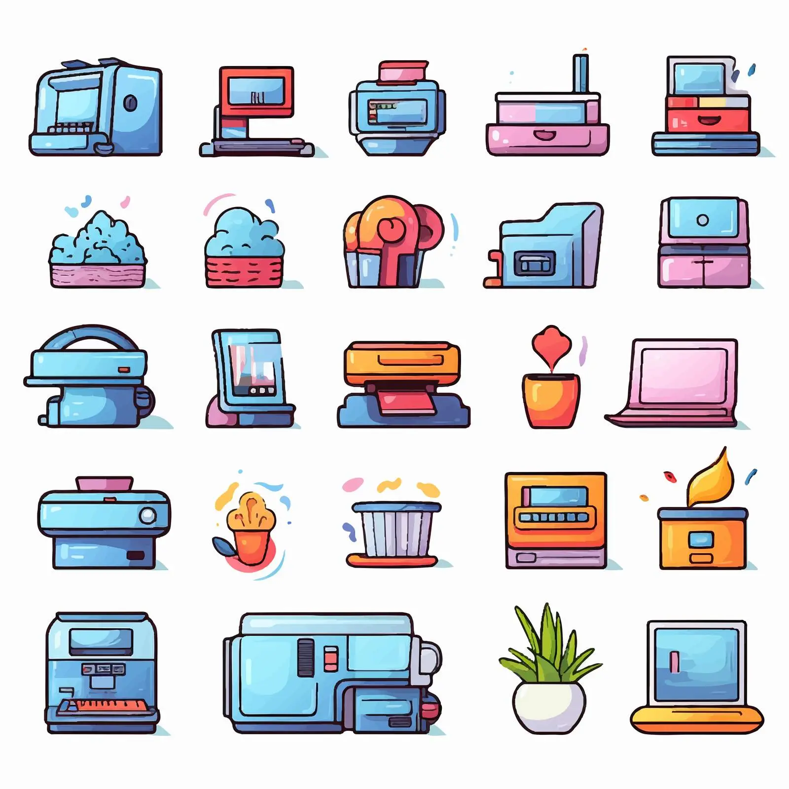 Cartoon Print Icons Vector Set on White Background – free simple icons image from Dotvec