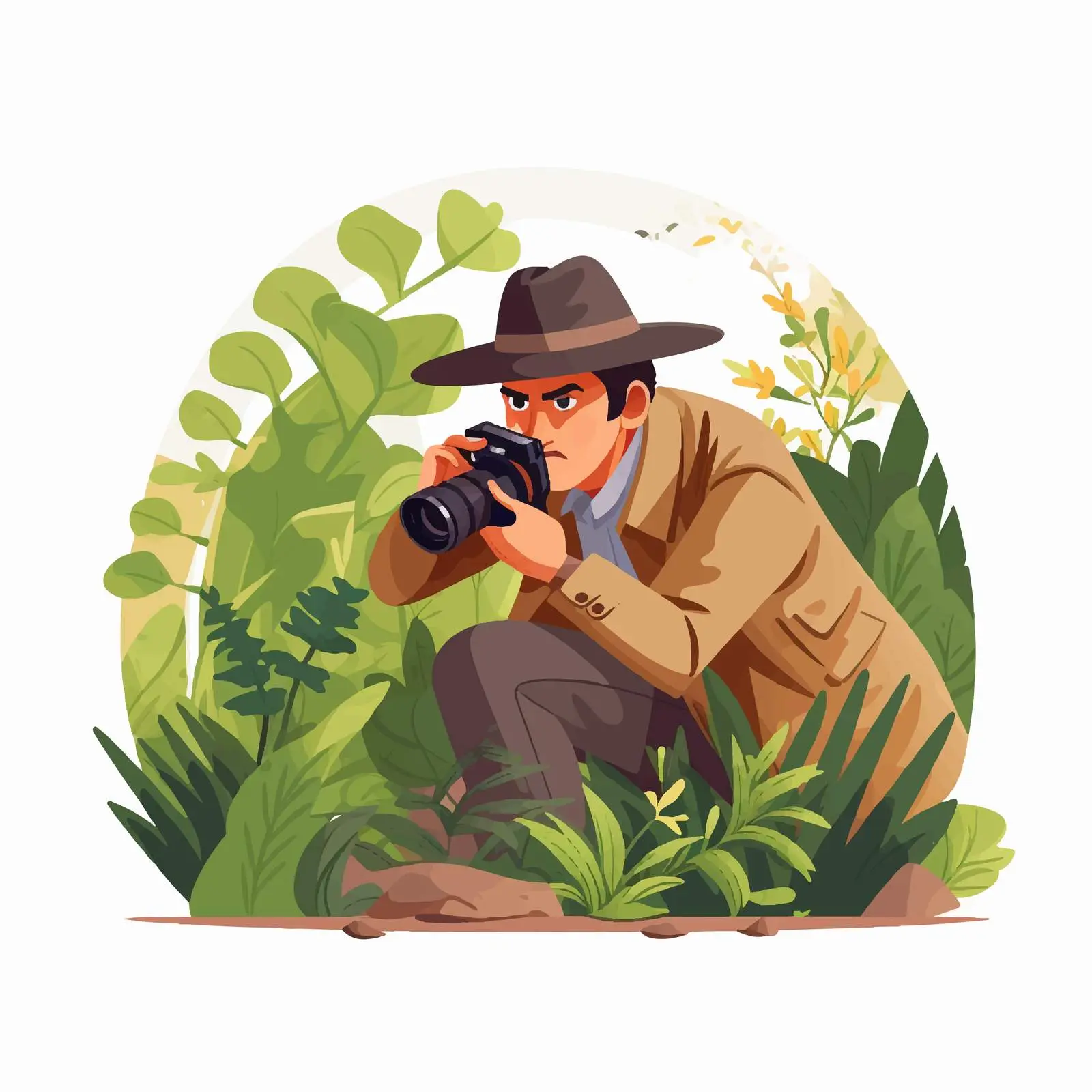 Male Private Detective Concealed in Bushes — free download from Dotvec