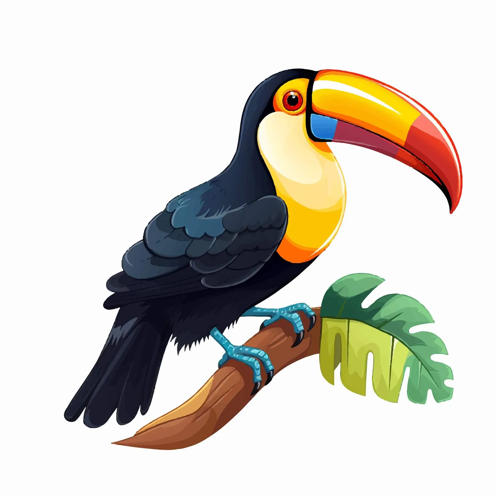 Cute Toucan Sitting on Tree Branch Vector Art – free toucan image from Dotvec