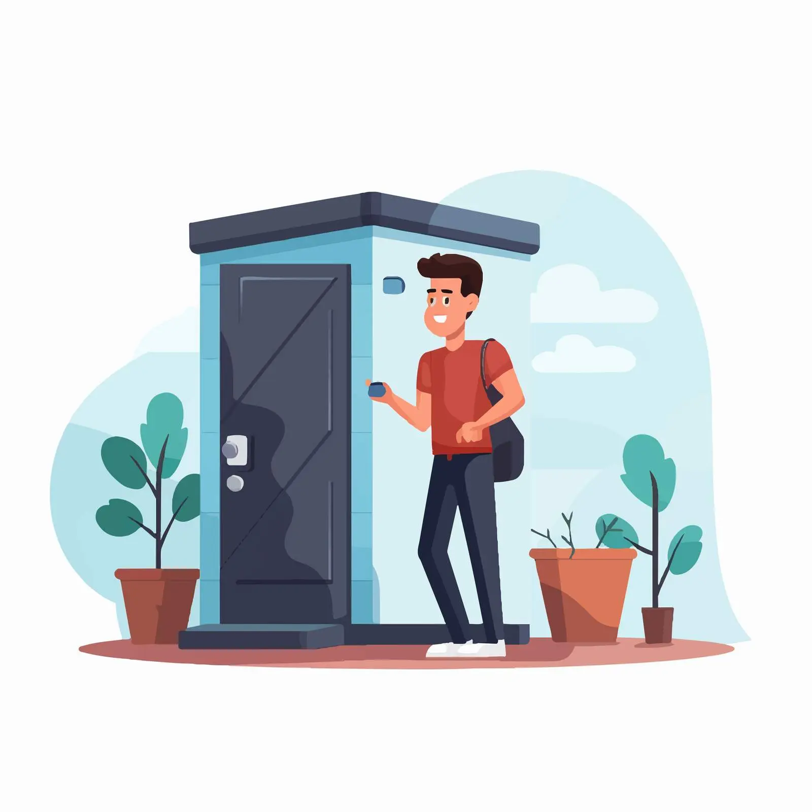 Angry Man Waiting by Locked Portable Toilet – free toilet humor image from Dotvec