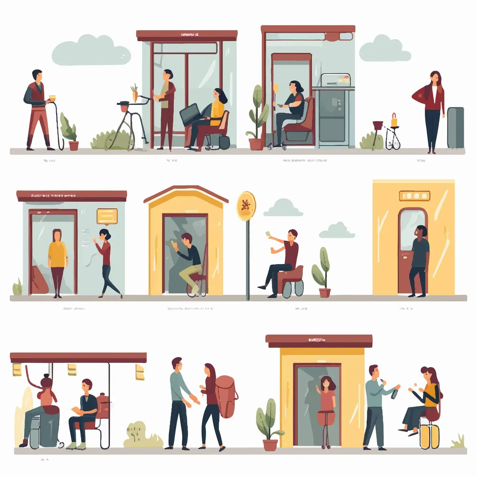 School Restroom Vector with People Accessing Toilets – free bathroom illustration image from Dotvec