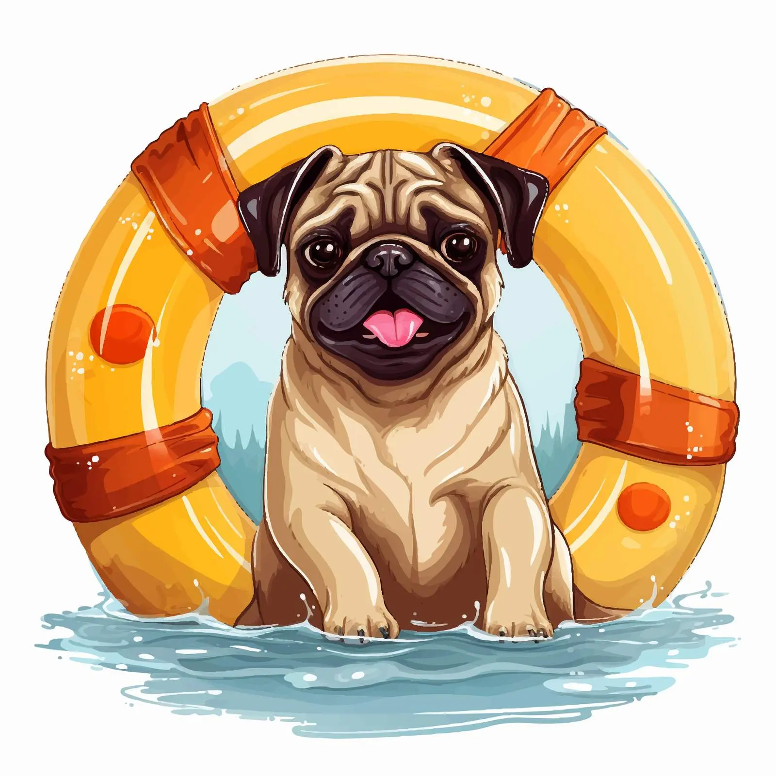 Pug Dog in Inflatable Ring Cartoon Illustration — free download from Dotvec