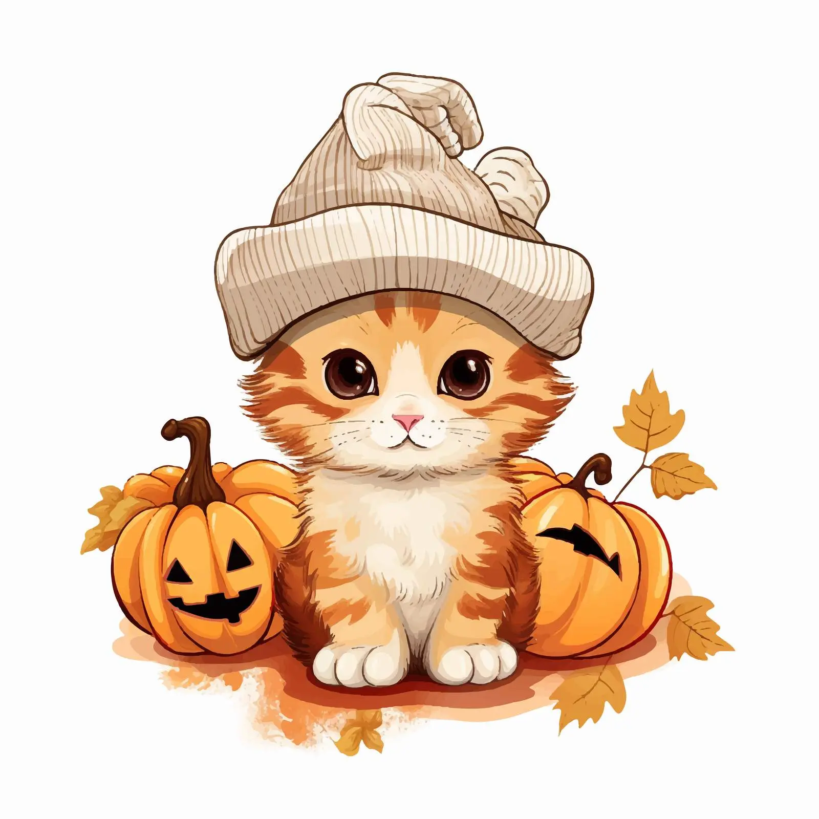 Cute Pumpkin Background with Kitten and Lettering — free download from Dotvec