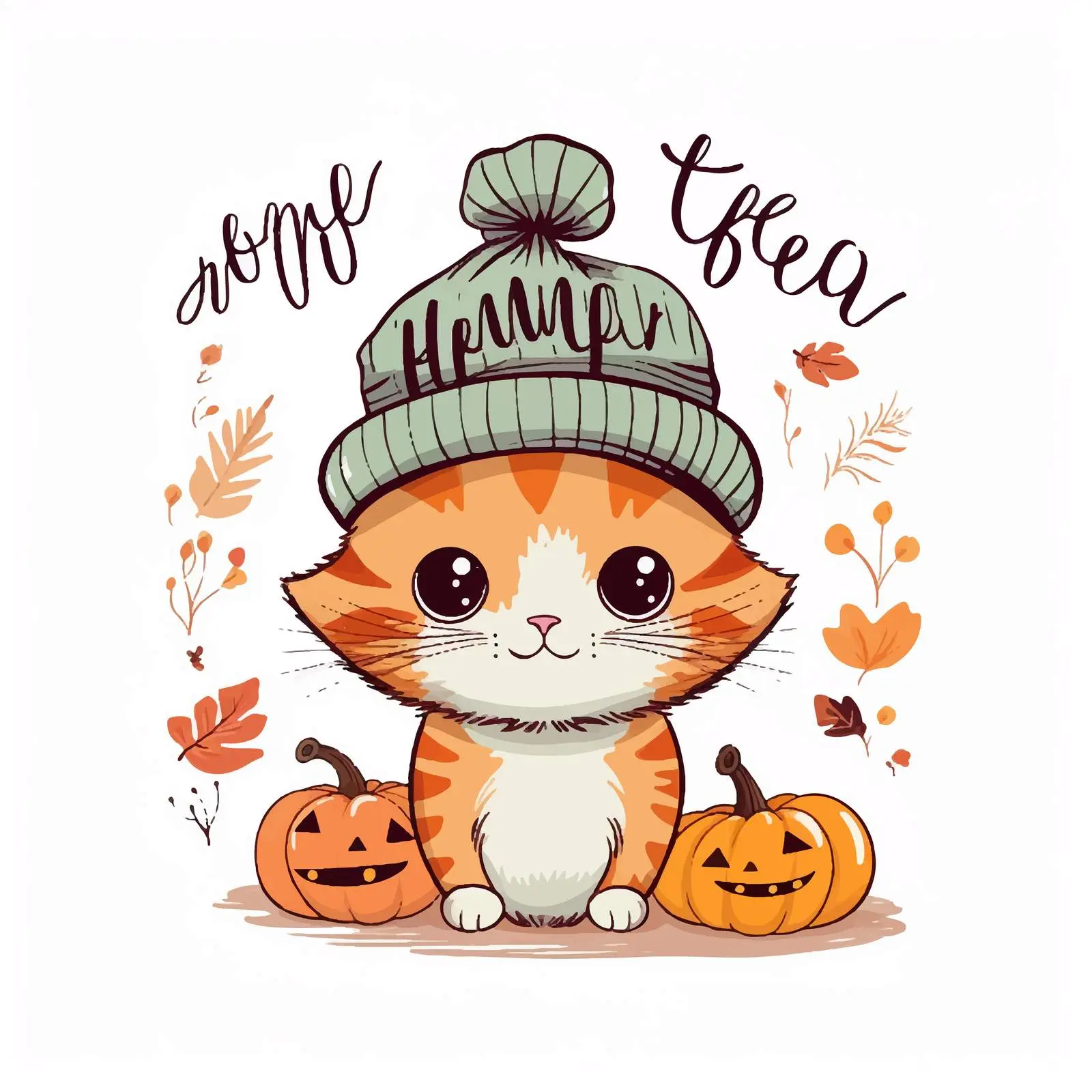 Cute Pumpkin Background with Kitten and Hand Lettering — free download from Dotvec