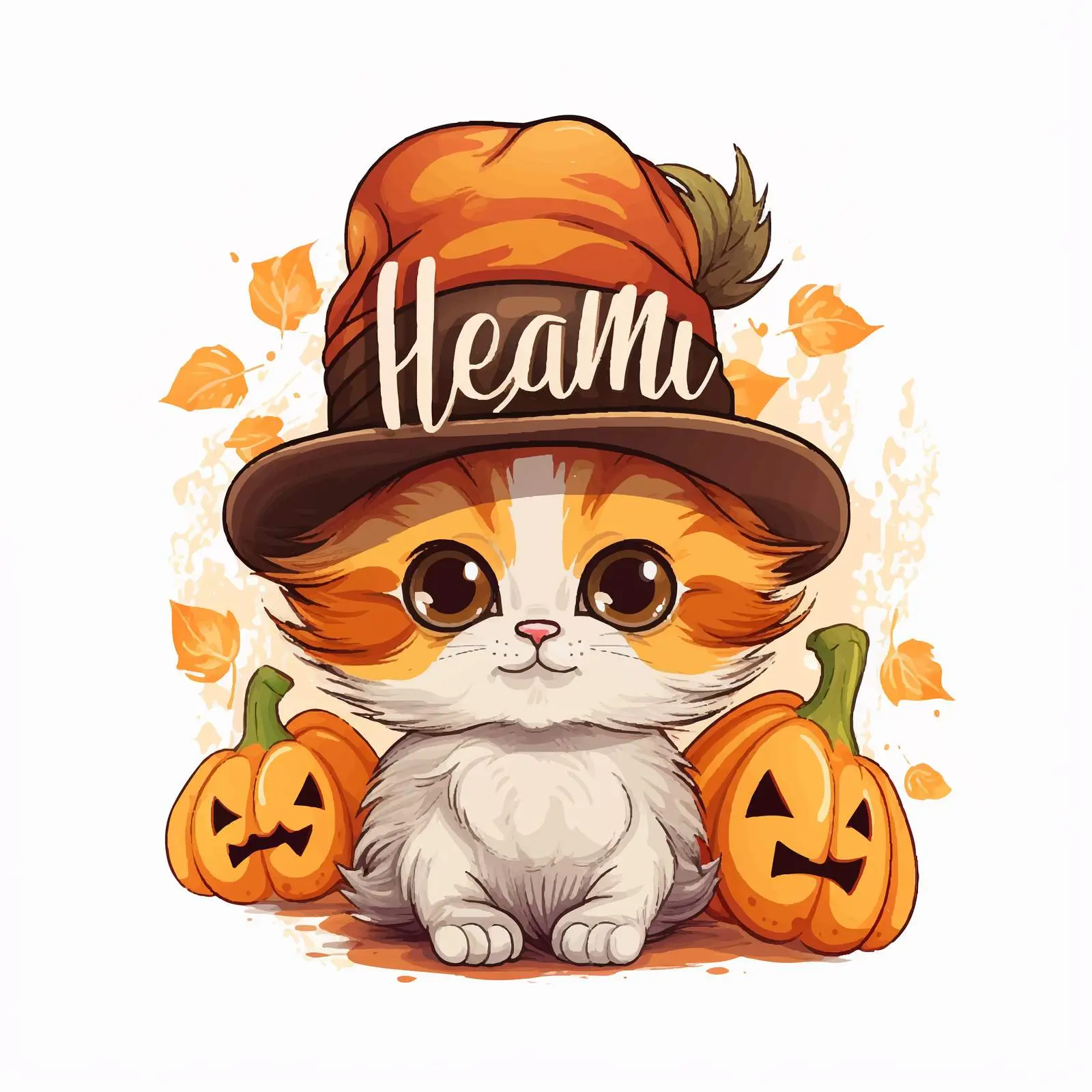 Cute Pumpkin Background with Kitten and Hand Lettering — free download from Dotvec