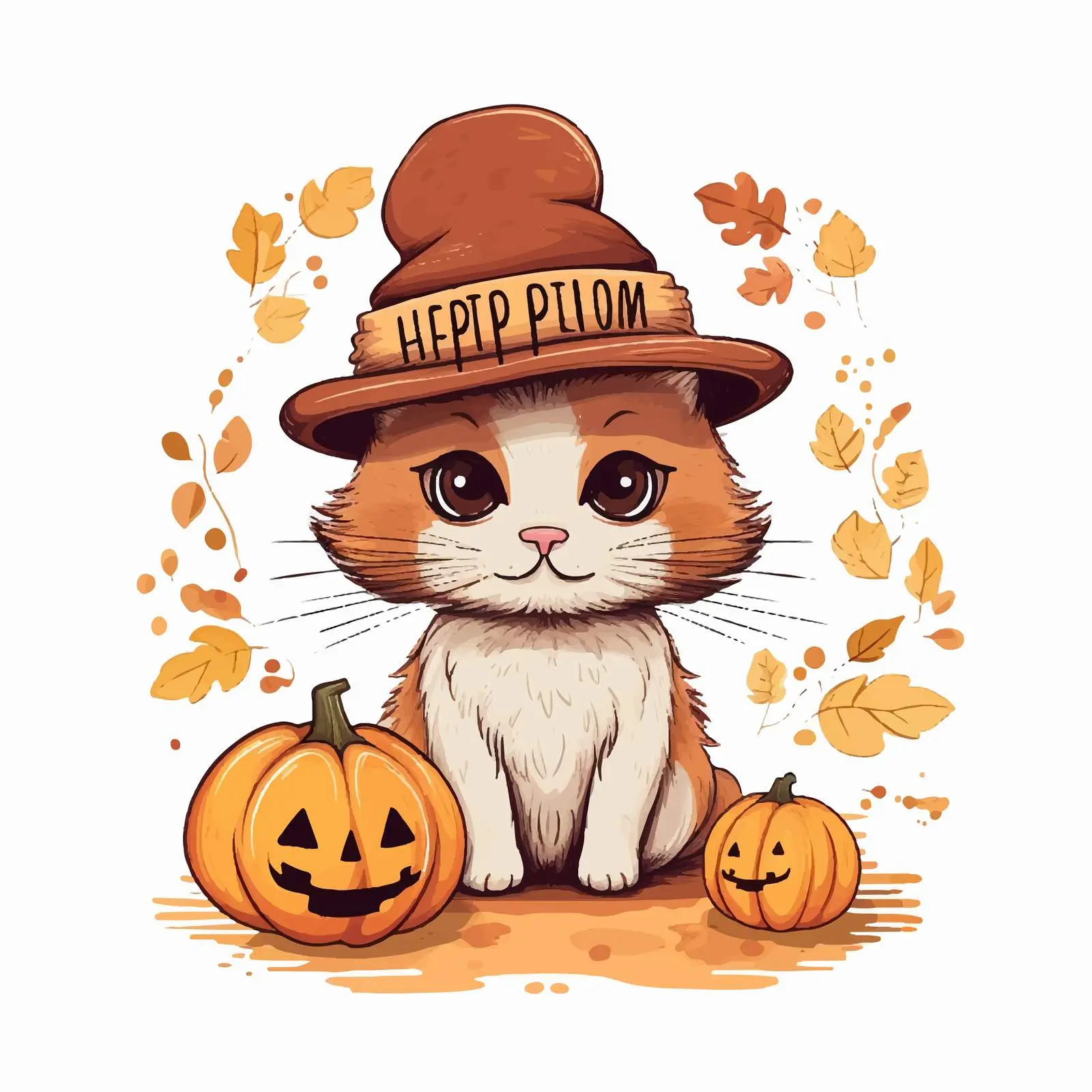 Cute Pumpkin Background with Kitten and Hand Lettering — free download from Dotvec