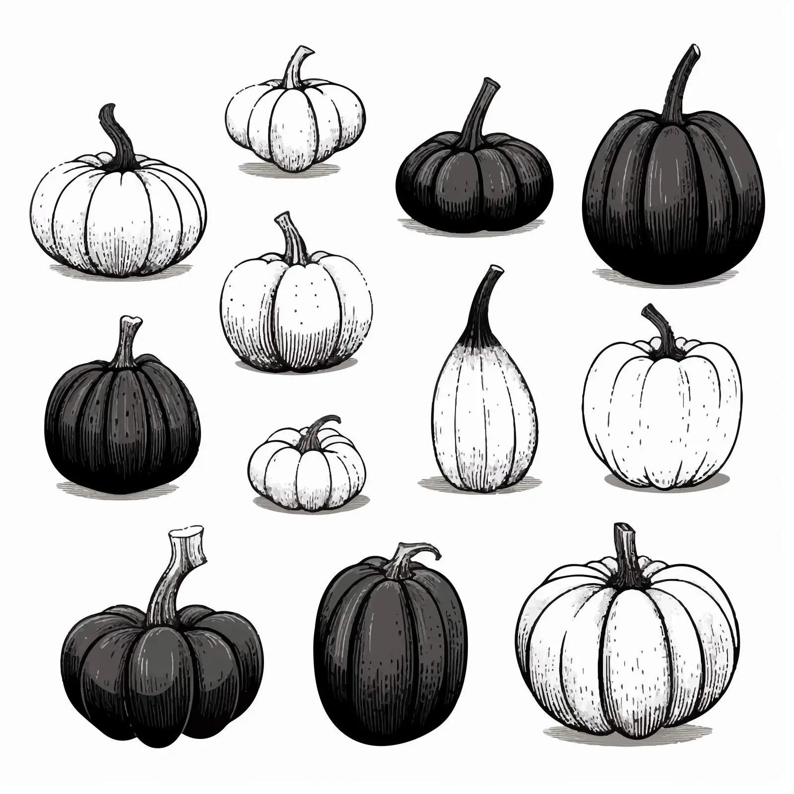 Monochrome Pumpkin Vector Drawings Set — free download from Dotvec