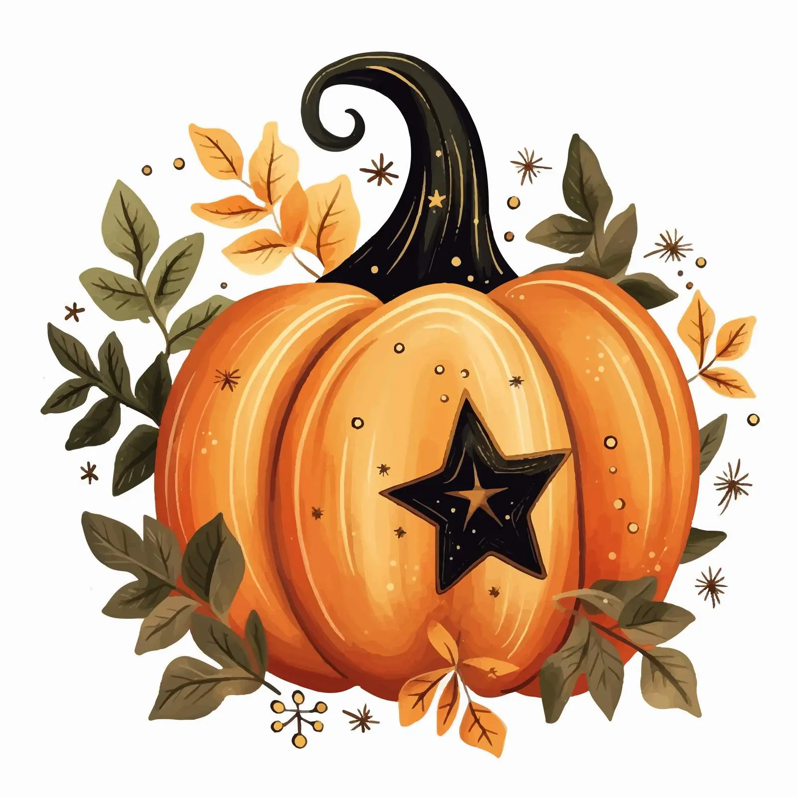 Boho Pumpkin with Leaves and Stars Pattern — free download from Dotvec
