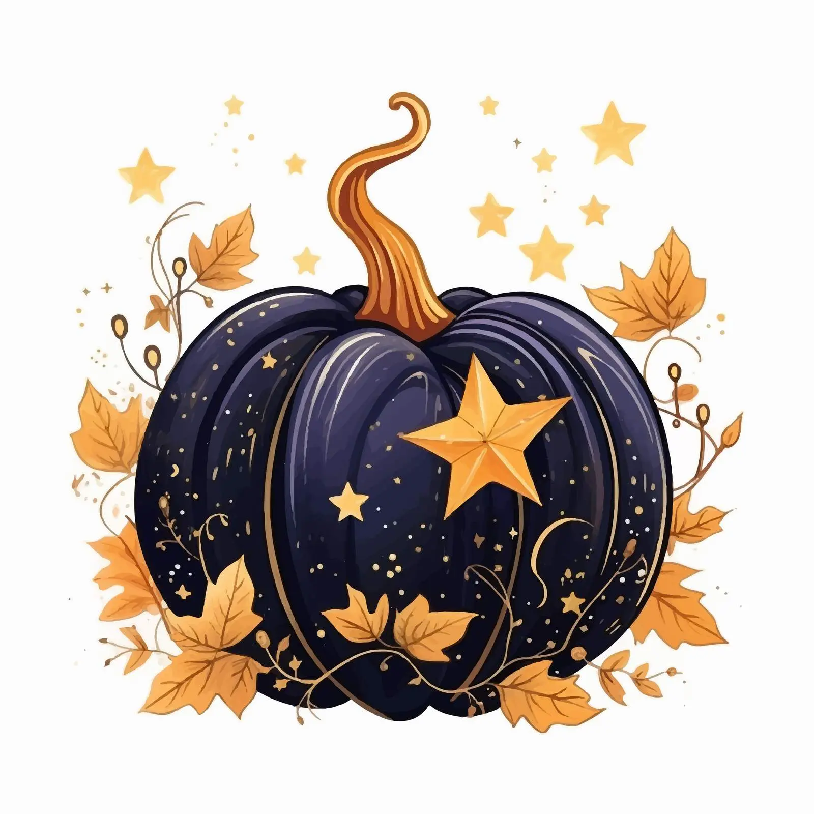 Boho Halloween Pumpkin with Leaves and Stars — free download from Dotvec