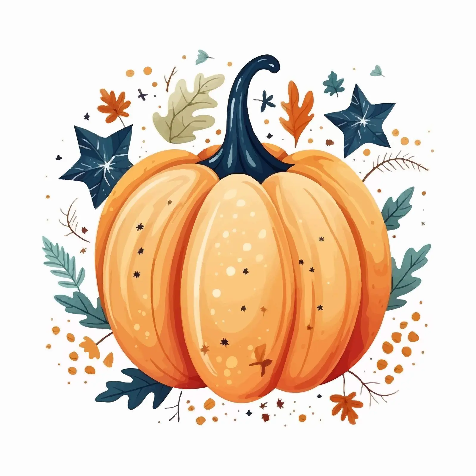 Boho Halloween Pumpkin with Leaves and Stars Pattern — free download from Dotvec