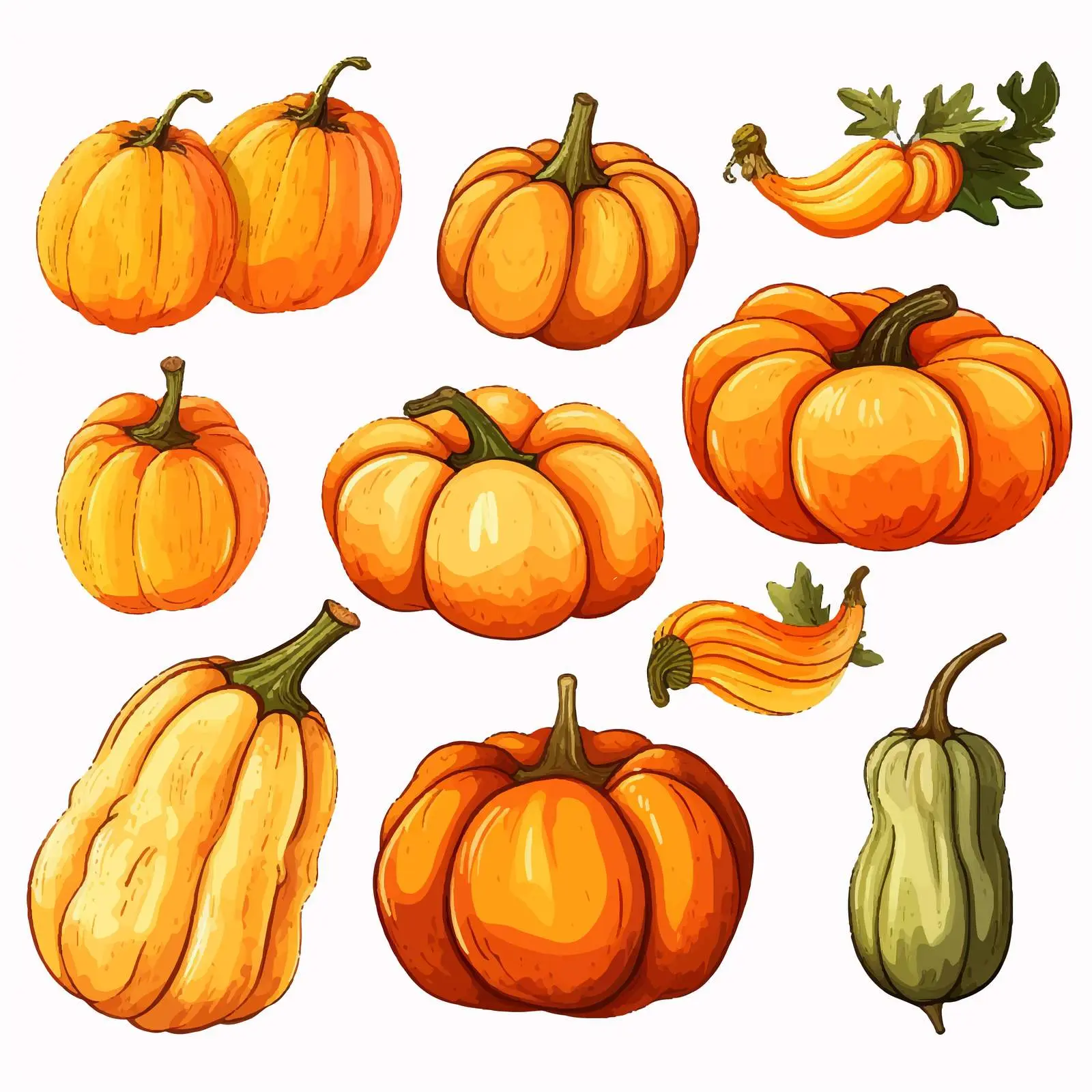 Isolated Vector Clip Art of Autumn Pumpkins – free fall season image from Dotvec