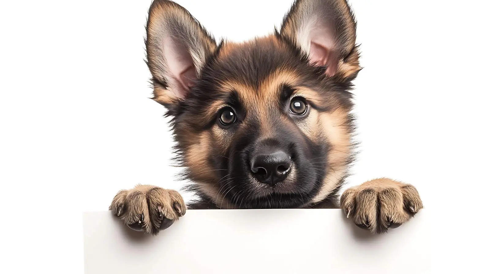 German Shepherd Puppy with Placard on White Background – free cute dogs image from Dotvec
