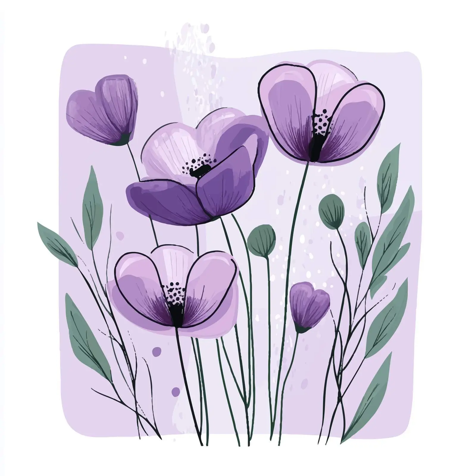Purple Flowers Garden Nature Flat Vector Illustration — free download from Dotvec
