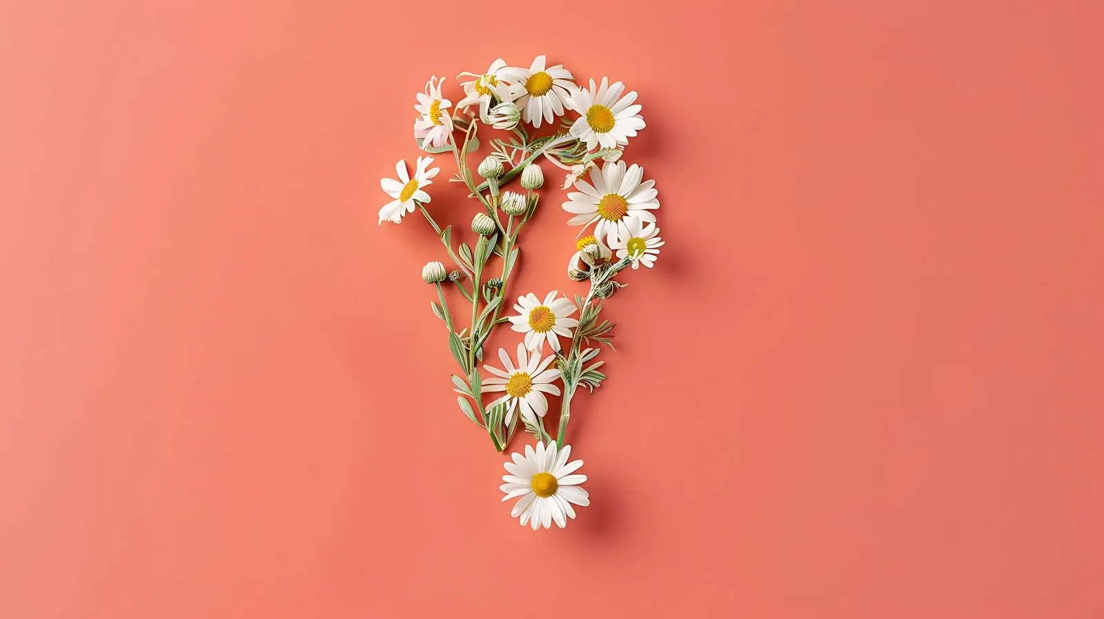 Chamomile Daisy Buds Question Symbol on Coral Peach – free seasonal art image from Dotvec