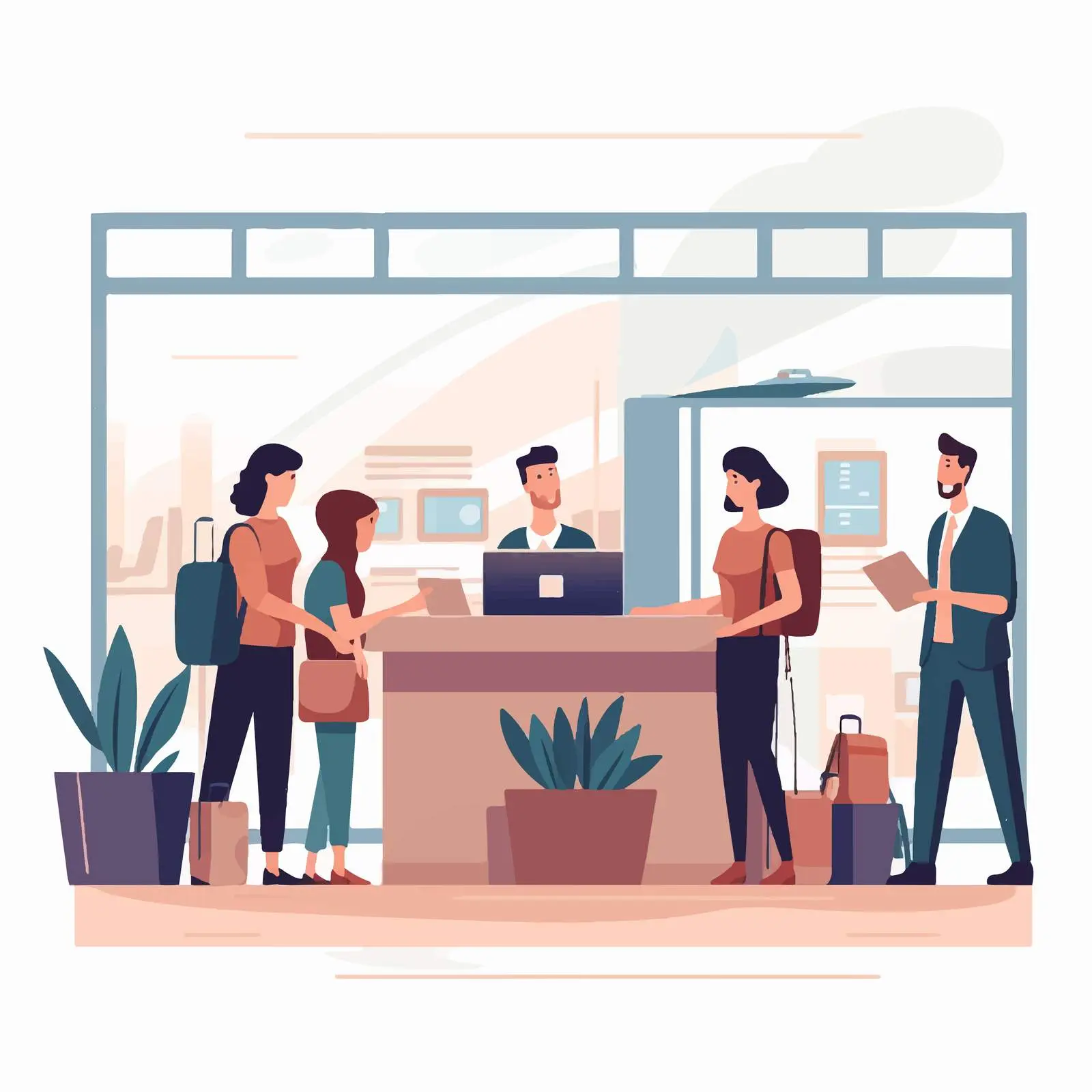 Flat Vector Illustration of People Waiting at Reception — free download from Dotvec
