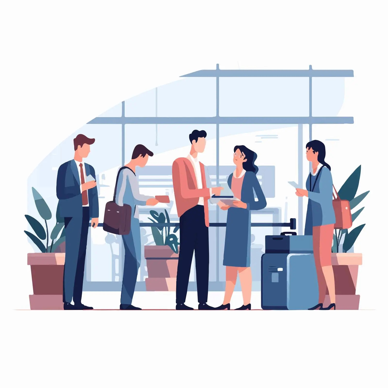 People Queuing at Reception Vector Illustration — free download from Dotvec