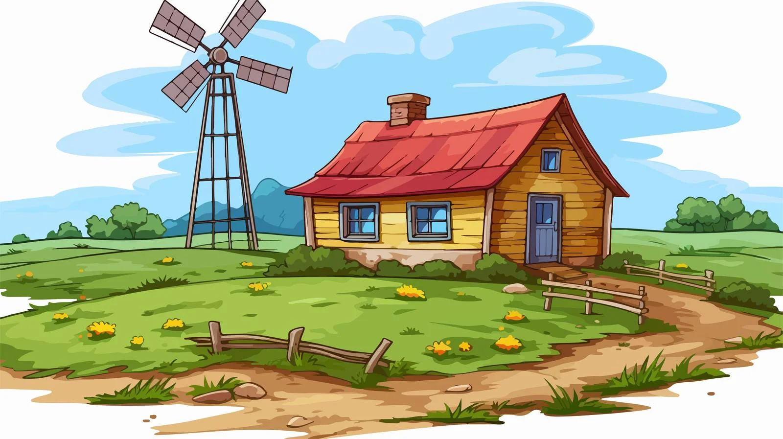 Charming Farmhouse Cartoon Illustration — free download from Dotvec