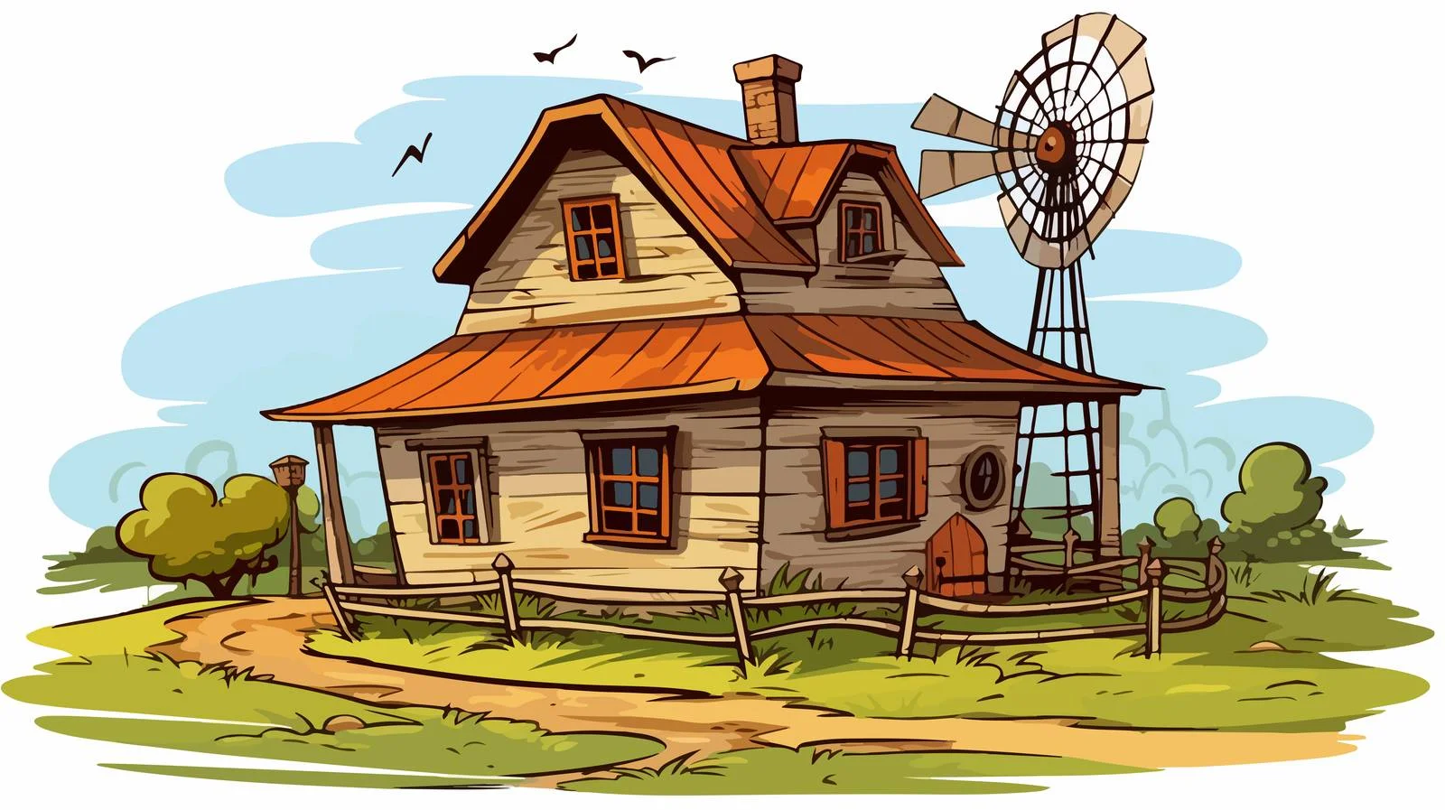 Quirky Farmhouse Cartoon Illustration — free download from Dotvec