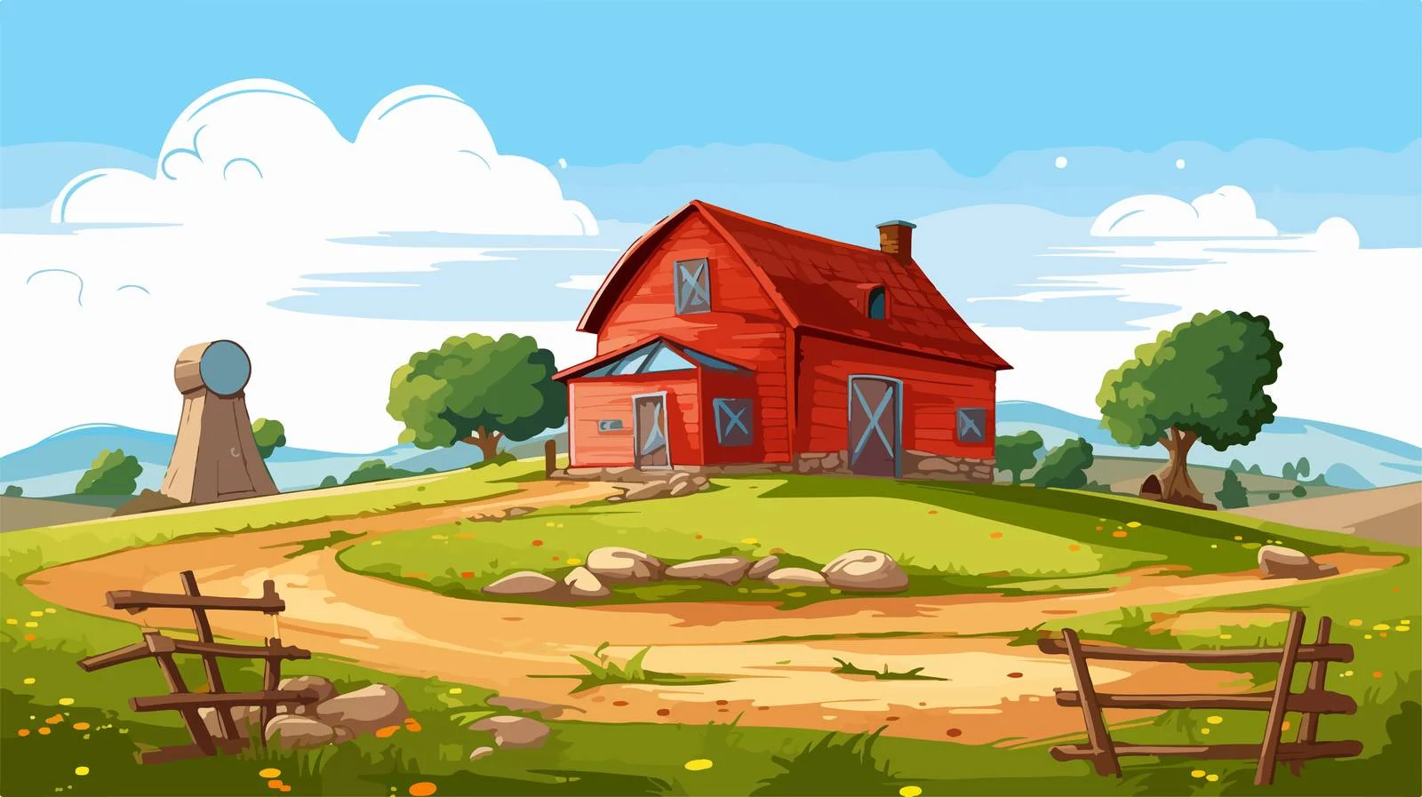 Quirky Farmhouse Cartoon Illustration — free download from Dotvec