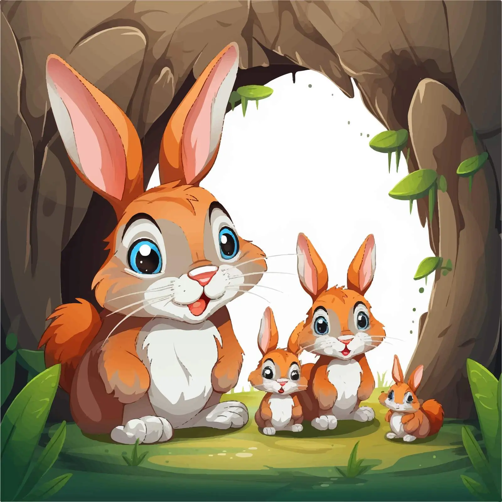 Rabbit Family Underground Garden Scene — free download from Dotvec