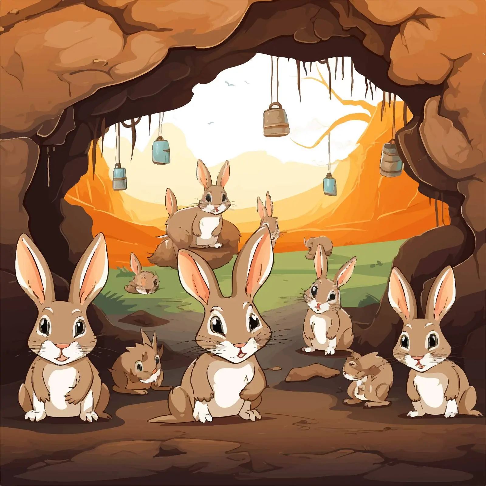 Rabbit Family Underground in Garden Landscape — free download from Dotvec