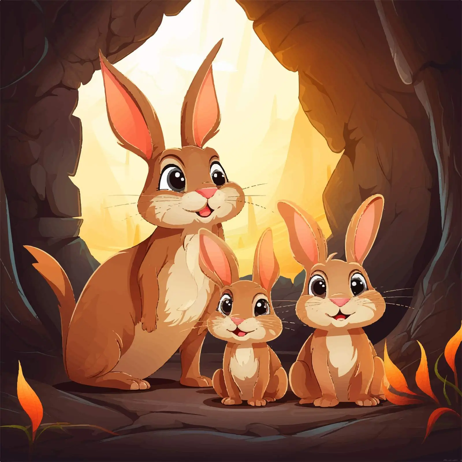 Rabbit Family Underground Garden Illustration — free download from Dotvec